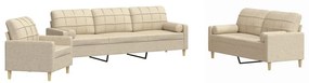 Set divani 3 pz con poggiapiedi crema in tessuto