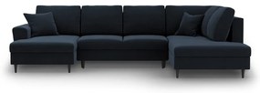 Divano angolare blu scuro allungabile e con contenitore (con penisola a destra/a U) con rivestimento in velluto Kyoto – Cosmopolitan Design