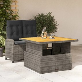 Set da pranzo da giardino 2 pz con cuscini in polyrattan grigio