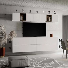 Parete per soggiorno A104 L.268 P.39,5 Bianco e Noce