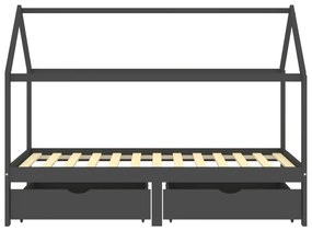 Giroletto bambini cassetti grigio scuro pino massello 90x200 cm