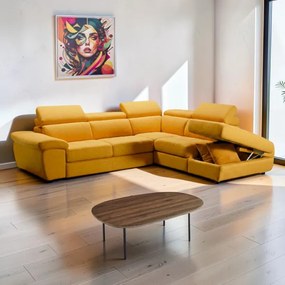 Divano Angolare L246 cm Tessuto Antimacchia con Pouf - Roxas Arancio