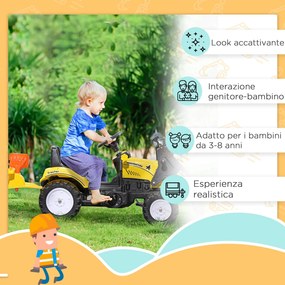 Escavatore A Pedali per Bambini con Ruspa e Rimorchio Giallo...