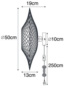 Lampada da parete intelligente in bambù 50 cm con spina incl. Wifi A60 - Rina