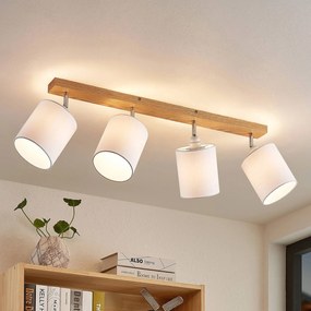 Faretto da soffitto Lindby Imarin, 81 cm, bianco, a 4 luci, legno Imarin Lindby, dimmerabile, Legno chiaro, Soggiorno / Sala da pranzo, Legno, Scandinavo, Faretto
