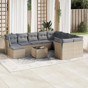 Set divani da giardino 11 pz con cuscini beige in polyrattan