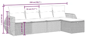 Set divani da giardino 5 pz con cuscini in polyrattan nero