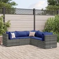 Set Divani da Giardino 5 pz con Cuscini in Polyrattan Grigio 3308127