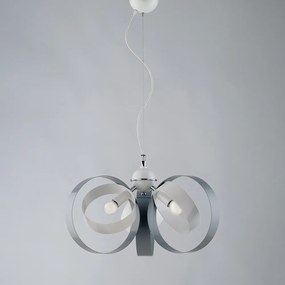 Lampadario Moderno 3 Luci Cerchi Ferro Bianco e Grigio Serie Bolla