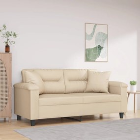 Divano A 2 Posti Con Cuscini Crema 140 Cm Tessuto Microfibra /