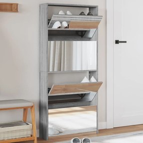 Scarpiera Con Specchio A 4 Livelli Grigio Sonoma 63x17x134 Cm /