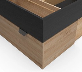 Letto singolo effetto rovere con contenitore senza griglia in colore nero-naturale 90x200 cm Albo - Marckeric