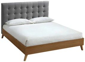 Letto matrimoniale scandinavo legno e tessuto grigio 140 x 200cm LYNN