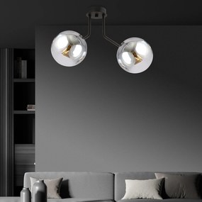 Plafoniera Moderna 2 Luci Orione In Acciaio Nero E Sfere Vetro Fumè