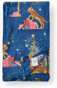 Coperta blu in micropile a tema natalizio 130x170 cm Christmas Tiger – Catherine Lansfield