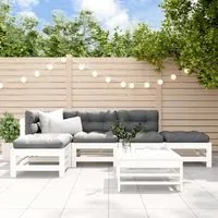 Set Divani da Giardino 6pz con Cuscini in Legno Massello Bianco 3185914