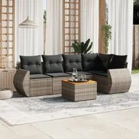 Set Divano da Giardino 6 pz con Cuscini Grigio in Polyrattan 3224996