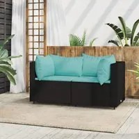 Divani Angolari da Giardino con Cuscini 2pz in Polyrattan Nero 319794