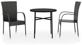 Set mobili da pranzo per giardino 3 pz polyrattan nero
