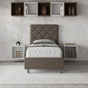 Letto singolo contenitore imbottito 80x200 similpelle cappuccino Priya