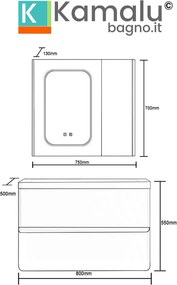 Mobile bagno 80 cm lavabo integrato e specchio contenitore | KAM-SM80 - KAMALU