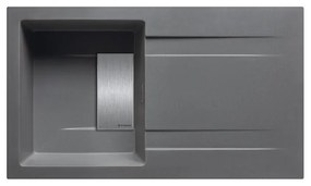 Lavello integrato 1 vasca con gocciolatoio laterale destro o sinistro PYRAMIS Kartesio granito L 50 x L 86 cm grigio