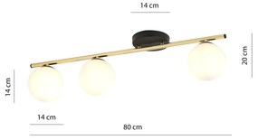 Plafoniera Contemporanea 3 Luci Monza In Acciaio Oro Nero E Sfere Vetro Bianco