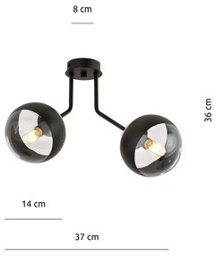 Plafoniera Contemporaneo Orione Acciaio Nero Trasparente 2 Luci E14 Ip20