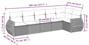 Set divano da giardino 6 pz con cuscini grigio in polyrattan