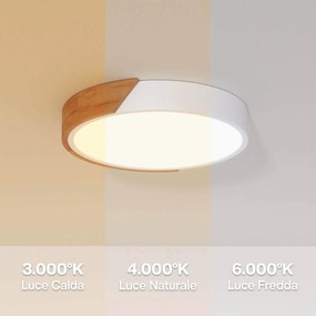 Plafoniera LED Rotonda 18W CCT Ø300mm Legno/Bianco