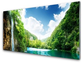 Quadro acrilico Lago di foresta naturale 100x50 cm