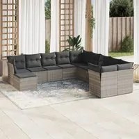 Set Divani da Giardino 11 pz con Cuscini in Polyrattan Grigio 3250451