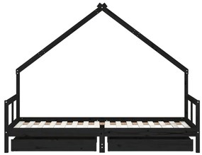 Giroletto bambini con cassetti nero 80x200cm massello di pino
