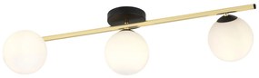 Plafoniera Contemporanea 3 Luci Eracle In Acciaio Oro/Nero E Sfere Vetro Bianco