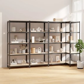 Scaffali 5 Ripiani 4pz Antracite İn Acciaio E Legno Multistrato /
