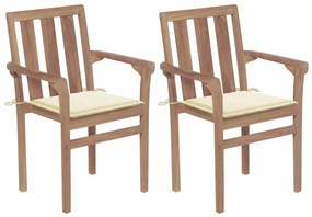 Sedie da giardino 2 pz con cuscini crema massello di teak