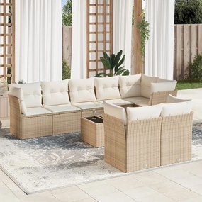 Set divano da giardino 9 pz con cuscini beige in polyrattan