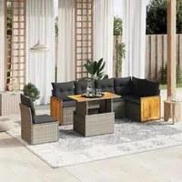 Set Divani da Giardino 7 pz con Cuscini Grigio in Polyrattan 3273986