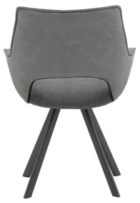 Set di sedie MONTMARTRE in similpelle grigio, tessuto grigio e gambe in metallo nero, con braccioli