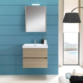 Mobile bagno sospeso con lavabo L 60 x H 57 x P 46 cm olmo rousseau in truciolare 2 cassetti per vasca centrale Kora