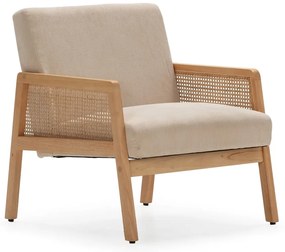 Poltrona con trama beige con rivestimento in velluto a coste Debra – Marckeric