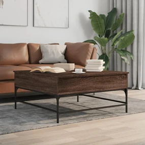 Tavolino Salotto Rovere Marrone 95x95x45 Cm Multistrato Metallo /