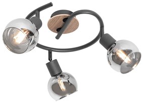 Plafoniera nera 44,5 cm con vetro fumé e legno 3 luci - Vidro