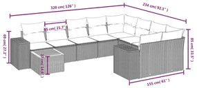 Set divano da giardino 10 pz con cuscini beige in polyrattan