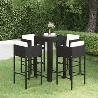 Set Bar da Giardino 5 pz con Cuscini Polyrattan Nero 3094781