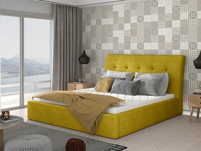 Letto matrimoniale con box contenitore Salonicco - 160 x 200 cm , Tessuto giallo