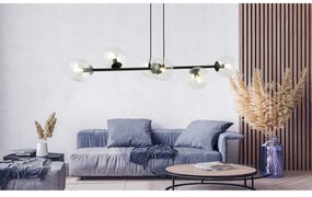 Lampadario Contemporaneo 6 Luci Durga In Acciaio Nero E Sfere Vetro Trasparente