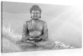 Stampa su tela – Statua del Buddha in posizione meditativa in bianco e nero