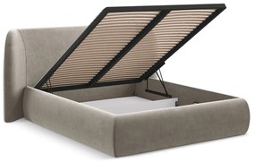 Letto matrimoniale imbottito tortora con contenitore con griglia 180x200 cm Hauke - Makamii