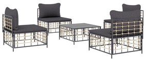 Set divani da giardino 5 pz con cuscini antracite in polyrattan